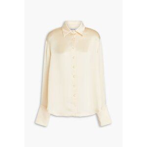 Anna Quan Hammered Satin-Crepe Shirt in Beige